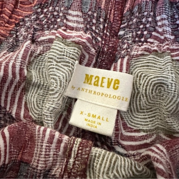 Anthropologie Maeve cotton Pull-on Wide-leg Pants. Red Aztec print.‎ Size XS. - Picture 7 of 10